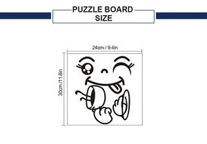 Size chart showing 24x30cm funny smiley face puzzle board dimensions and cute cartoon art