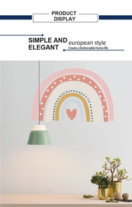 Detail view of Bohemian rainbow wall sticker with hearts and elegant home decor setup