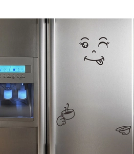 Creative winking smiley face fridge decal with hand holding a steaming coffee cup sticker