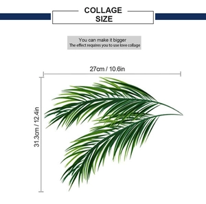 Détail montrant les dimensions de l'autocollant mural feuille de palmier verte