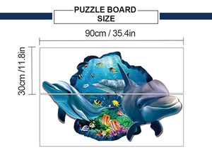 3D ocean wall sticker showing dimensions of 90x30cm with dolphins and coral reef