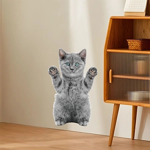 Sticker mural autocollant chaton gris aux yeux bleus pour décoration de la chambre