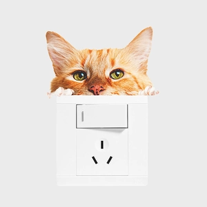 3D realistic ginger cat wall sticker for light switch decoration in kids room