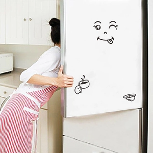 Funny Cartoon Smiley Face Refrigerator Sticker Waterproof PVC Kitchen Wall Decal With Coffee Cup Pattern For Home Decor