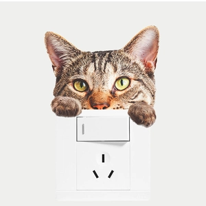 3D realistic tabby cat peeking wall sticker for light switch decoration in kids room