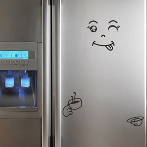 Cute winking smile face and coffee cup stickers for stainless steel refrigerator decor