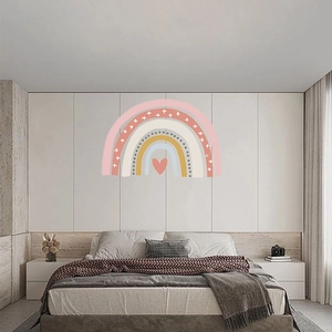 Boho rainbow wall decal with red heart for nursery room decoration in Nordic style