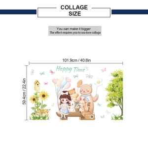 Detailed size specifications for cartoon forest animal wall stickers set measuring 101x59cm