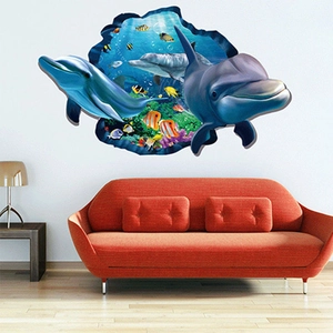 3D Dolphin Ocean Underwater Marine Life Wall Sticker Removable PVC Decorative Wall Decal For Living Room Kids Bedroom