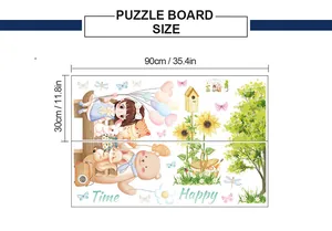 Size chart showing dimensions 90cm by 30cm for girl and animal swing wall stickers