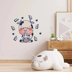 Cute cartoon cow milk wall sticker for nursery home decor and minimalist kids room wall art