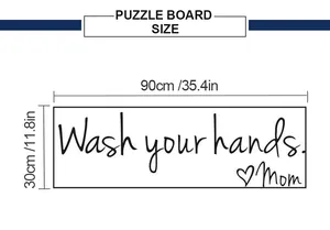 Detailed size specifications for Wash your hands bathroom wall sticker, 90x30 cm dimensions