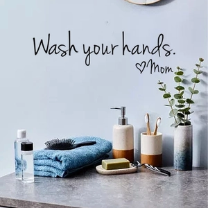 Wash Your Hands Mom Heart Letter Wall Sticker Waterproof PVC Decal Removable Handwritten Home Decor For Bathroom Restroom