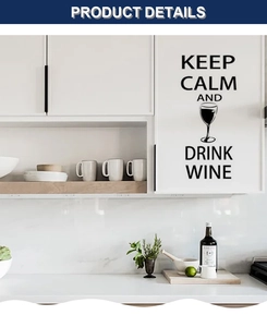 Kitchen cabinet decor featuring Keep Calm and Drink Wine black PVC wall sticker