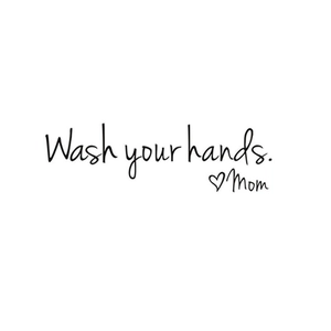 Minimalist 'Wash your hands' wall sticker featuring handwritten font and heart detail