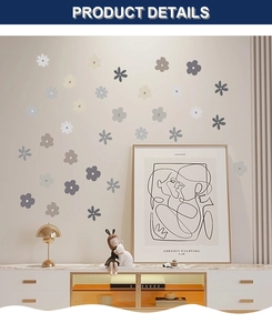 Minimalist colorful floral wall stickers applied to a modern cream living room wall