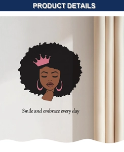 Sticker mural moderne d'une femme africaine avec couronne rose et slogan inspirant