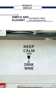Close-up of Keep Calm and Drink Wine wall decal with wine glass icon for kitchen decor