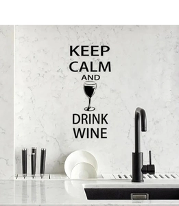Modern Keep Calm and Drink Wine kitchen wall sticker on white marble tiles