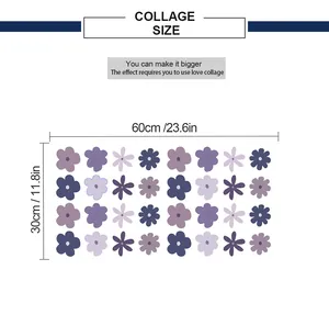 Size chart showing 32 colorful floral wall stickers measuring 60x30cm for home decor