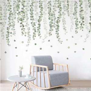 Nordic Green Eucalyptus Leaf Vine Wall Stickers PVC Self Adhesive Removable Wall Decals For Home Living Room Bedroom Decor