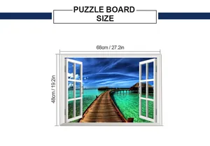 Size chart showing 68x48cm dimensions for the 3D ocean view puzzle board decor