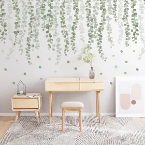 Nordic style green leaf vine wall sticker with self-adhesive PVC for home decor mural