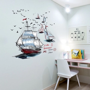 Nautical Sailing Boat Seagull Wall Stickers PVC Removable Ocean Theme Decorative Decals For Bedroom Living Room Home Decor