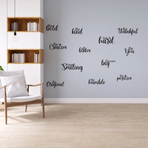 Motivational English vinyl wall stickers with bold lettering for living room decor