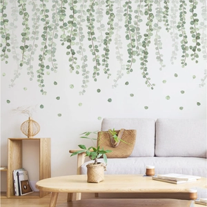 Nordic green eucalyptus leaf wall stickers for living room decor self-adhesive PVC mural