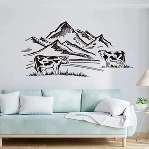 Farm Landscape PVC Wall Sticker Cow Windmill Mountain Removable Art Decal For Living Room Bedroom Home Wall Decoration