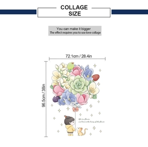 Plan détaillé des dimensions pour stickers muraux fille fleurie en 72,1x96,5cm