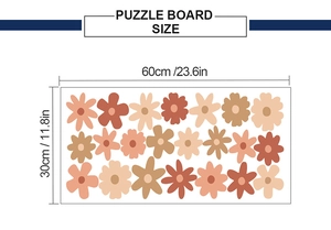 Puzzle board dimension guide showing 60x30cm size with floral patterns for wall decoration