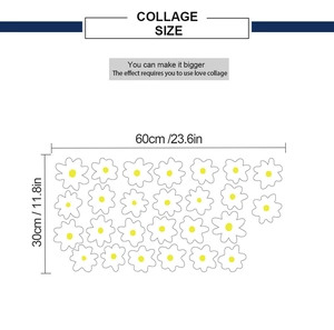 Detailed size chart showing 60x30cm layout for white daisy flower wall stickers set