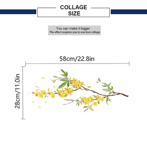 Detailed dimension guide for floral wall sticker showing 58cm by 28cm size on white background
