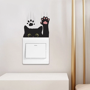 Cute black cat peeking cartoon wall sticker for light switch decor in kids room