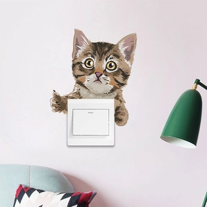 Cute peek-a-boo calico cat wall sticker for power switches in minimalist home decor