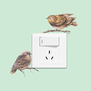 Cute hand-drawn birds on branches wall stickers for light switch decoration