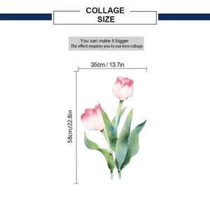 Detail view of pink tulip wall decal with dimensions 35x58cm for home decoration