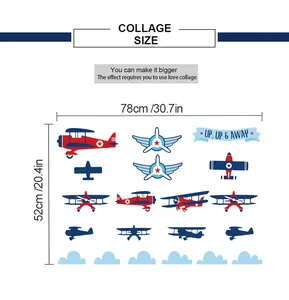 Size chart showing 78x52cm dimensions for airplane and cloud wall sticker set