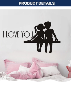 Black silhouette wall sticker featuring a couple kissing and I Love You text detail