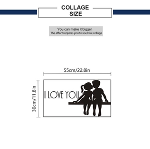 Detailed collage size dimensions for I LOVE YOU couple wall sticker 55x30cm