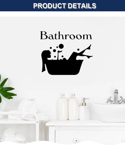 Détail d'un sticker mural silhouette noire représentant une femme se baignant avec bulles