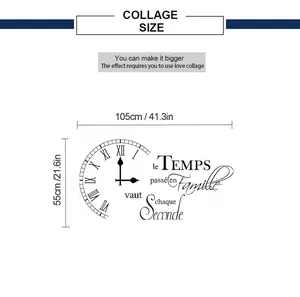 Size chart showing 105x55cm dimensions for the French clock wall sticker set