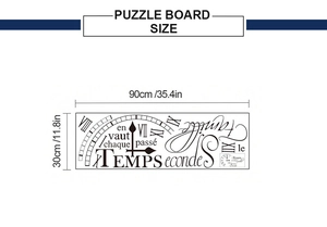 Detail showing vintage clock wall sticker dimensions 90x30cm with French words and Roman numerals