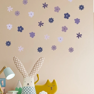 Colorful floral wall stickers in purple tones for cozy bedroom and nursery wall decoration
