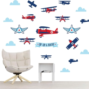 Cartoon Airplane Wall Stickers PVC Removable Aviation Theme Wall Decals For Kids Bedroom Nursery Living Room Home Decor
