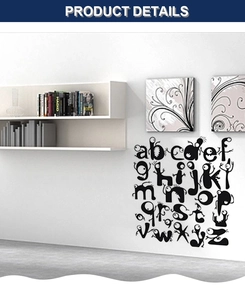 Detail of creative monster alphabet wall decals for kids room and home decor