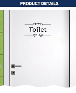 Détail de l'autocollant de porte de toilette en vinyle noir avec motif à volutes élégant