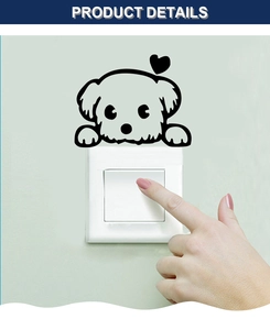 Detailed close-up of a cute dog wall sticker for switch decoration with a black heart